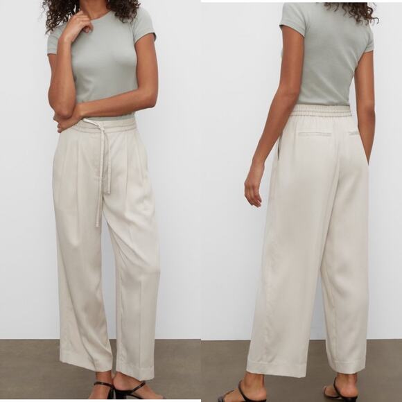 Club Monaco Pants Women Small Cream Birch Signature Elasticated Trousers Pleated - Picture 1 of 13